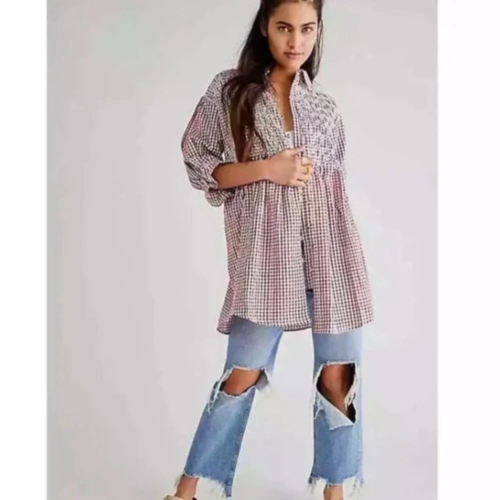 Free People CHARLOTTE GINGHAM TUNIC Size XS/